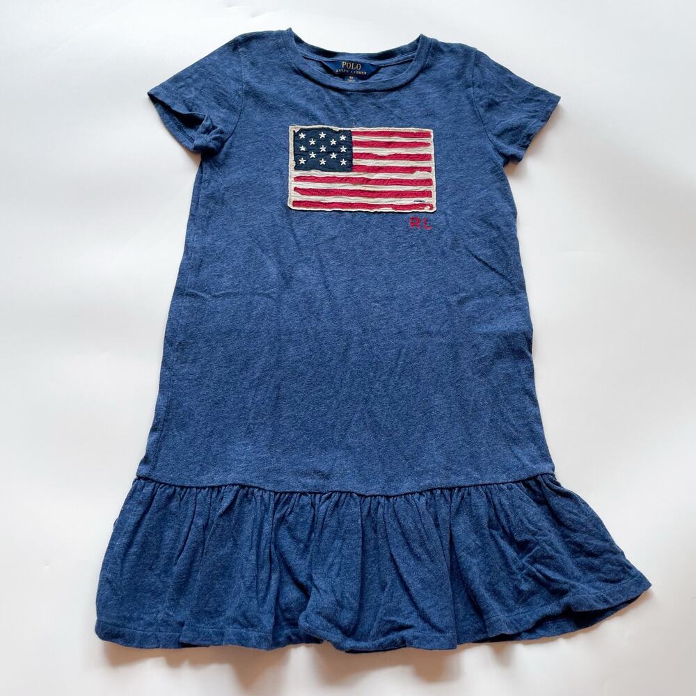 Girls Polo Ralph Lauren American Flag Cotton Dress Size 6X